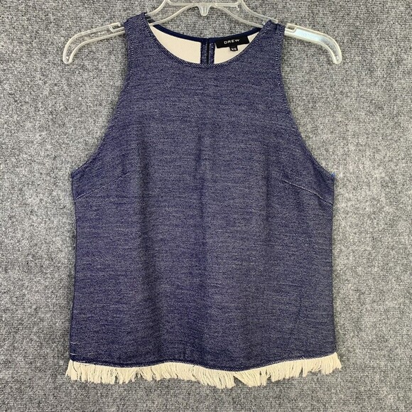 Drew Crop Tank Top Women XS Fringed Hem Heather Blue - Picture 1 of 9
